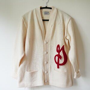 Vintage wool Cardigan Letterman Varsity Jacket Sweater Preppy size 38 red